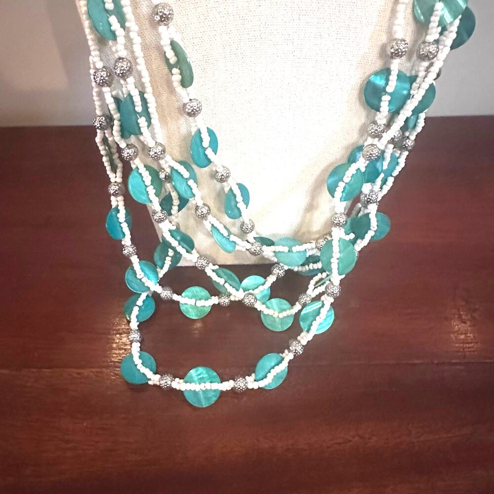 Coldwater Creek Necklace White Beaded Green NWT $49.90 Chunky Jewelry